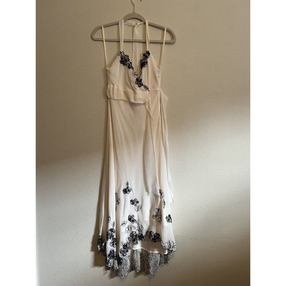 BCBGMAXAZRIA Dress 10 Ivory Black Silk Flowy Wedding Party Cruise NWT $228 - Picture 6 of 12